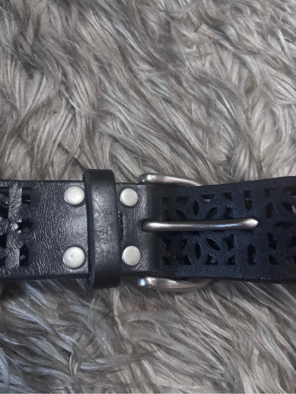 Vintage Y2K Lucky Brand Black Leather Western Laser Cutout Floral Belt Medium - Picture 4 of 6